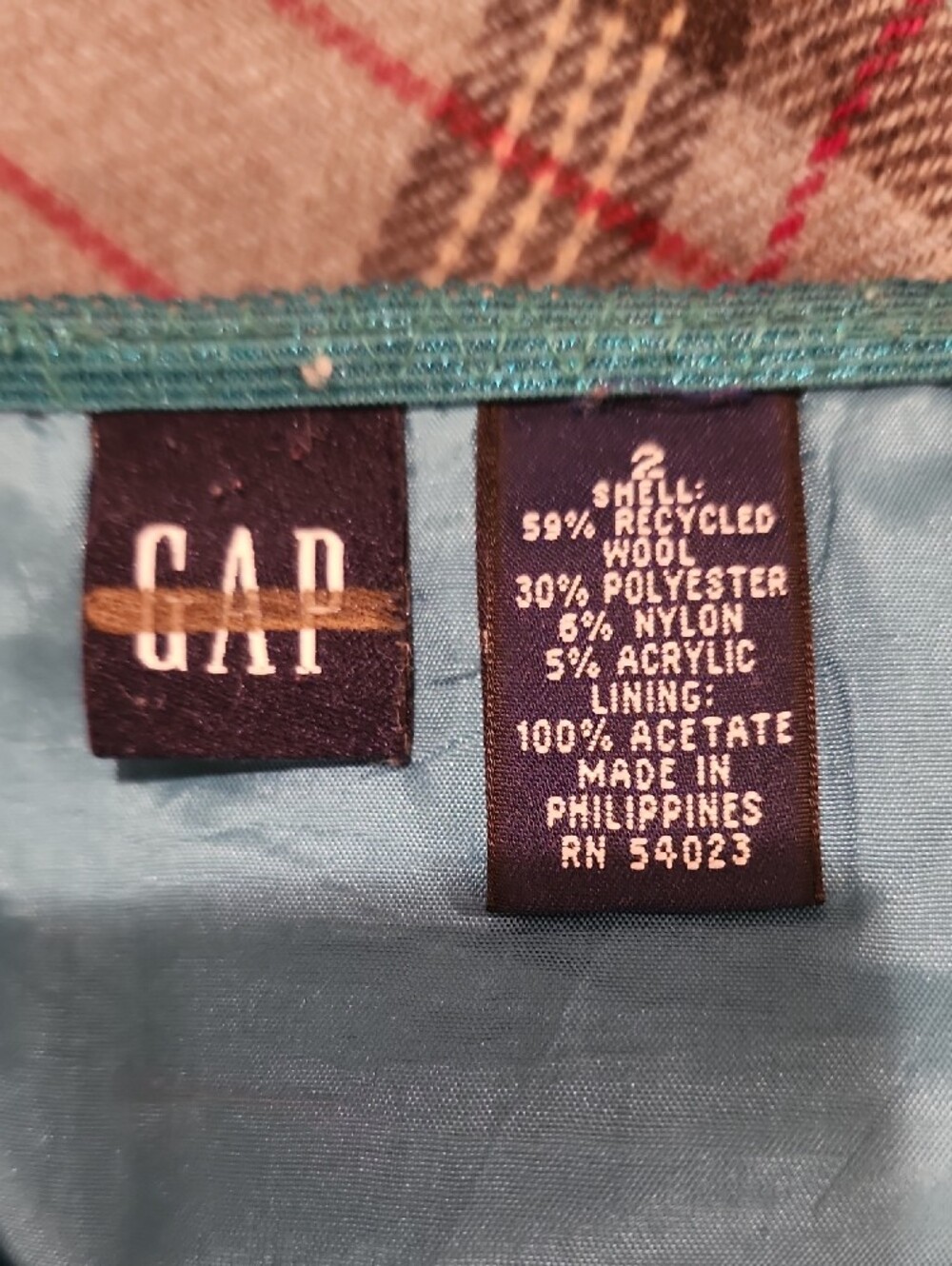 Plaid Wool Midi Skirt in Dusty Turquoise, Blue & Red - Picture 5 of 5